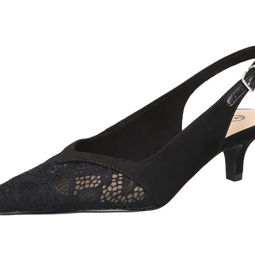 New Women's Bella Vita Marquette Black Suede/Lace Slingback Heels, Size 6WW